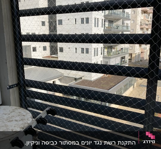 רשת מתכת על חלון למניעת כניסת יונים